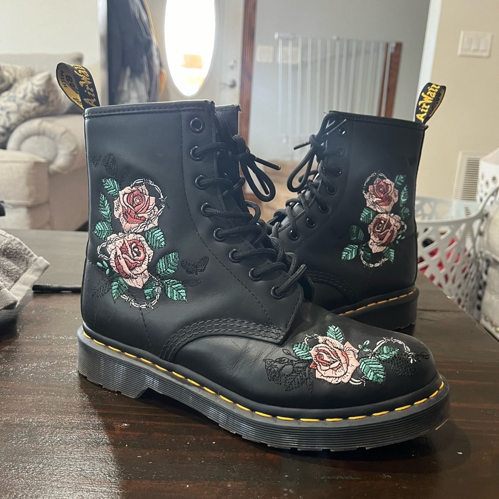 Doc Martens embroidered rose boots